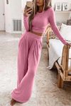 Solid-Color-Ribbed-Crop-Top-Long-Pants-Set-4