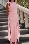 Solid-Color-Ruched-Ruffle-Hem-Slit-Tank-Dress-1