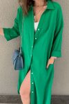 Solid-Color-Single-breasted-Slit-Shirt-Dress-2