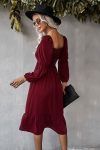 Square-Neck-Solid-Color-Ruffled-Midi-Dress-2