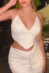 V-Neck-Halter-Crop-Top-Drawstring-Ruched-Skirt-Suits-2