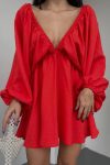 V-Neck-Puff-Sleeve-Ruched-Dress-2