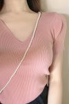 V-NeckShortSleeveSolidColorKnittedTee9