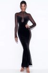 Velvet-Mesh-Patchwork-Fishtail-Maxi-Dress-1