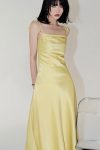 Yellow-Satin-Ruched-Cami-Dress-5