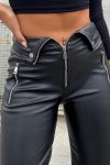 Zipper-Front-Solid-Color-Straight-Leather-Pants-1